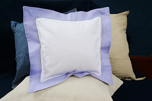 Square Hemstitch Baby Pillow with Lavender color border 12" SQ. - Click Image to Close